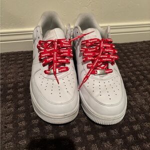 Supreme White Sneakers with Red Laces